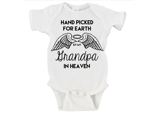 'Handpicked For Earth By My Grandpa In Heaven' Wings Baby Onesie