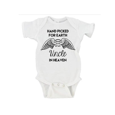 'Hand Picked For Earth By My Uncle in Heaven' Wings Baby Onesie-custom available 
