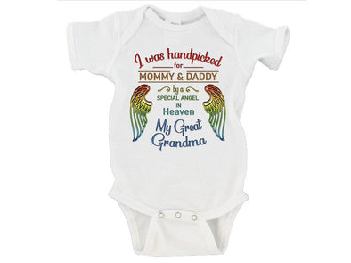 I Was Handpicked For Mommy & Daddy...' Rainbow Print Baby Onesie